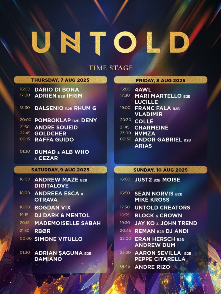 Program pe zile UNTOLD X
Time Stage