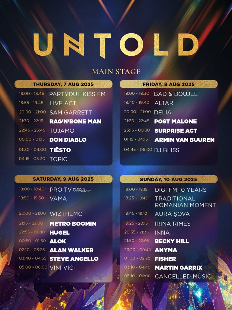 Program pe zile UNTOLD X
Main Stage